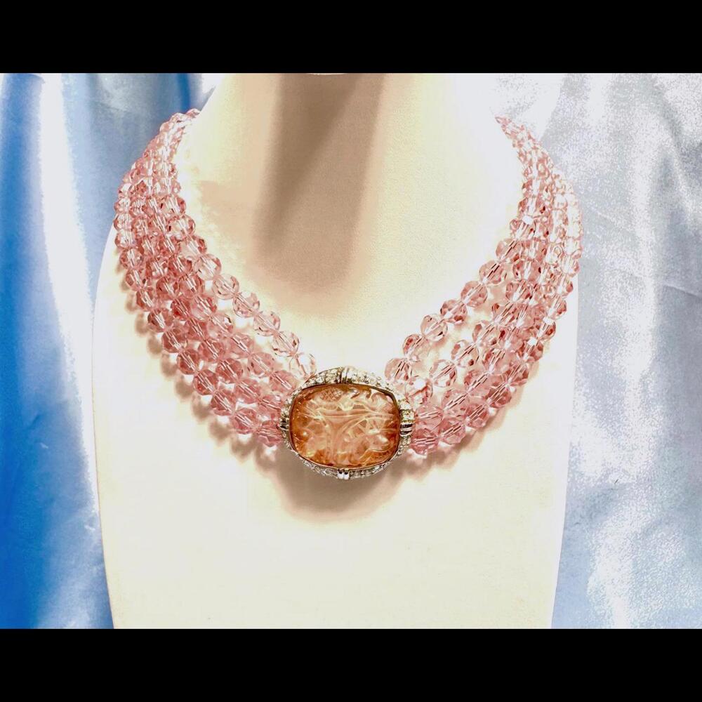 Nolan Miller Rhinestone around PinkAcrylic Center on 4 Stand Pink Crystal Choker